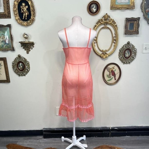 Vintage Y2K St Michael Sheer Coral Pink Lace Slip Dress - Picture 3 of 7
